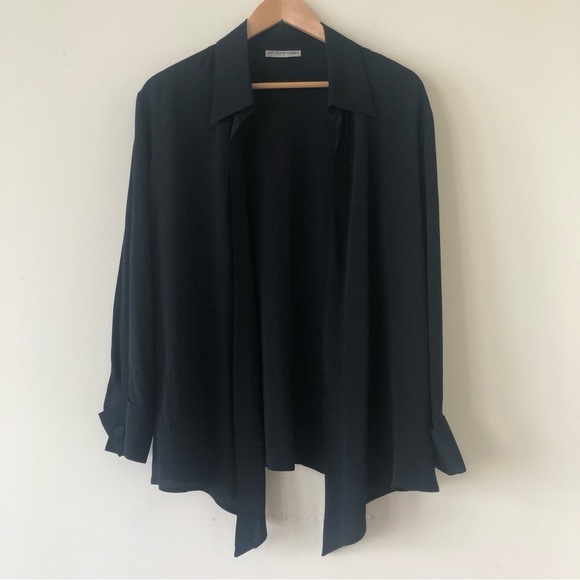 Emporio Armani Tops - Emporio Armani Black Silk Blend Open Front Collared Cardigan size 38/8